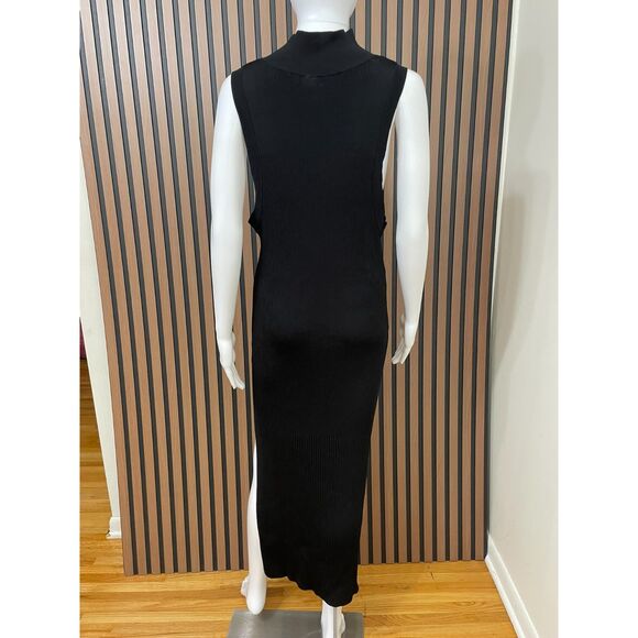 Good American Women's Dress Long Maxi Side Slit Ribbed Mock Neck 5/6 Black - Picture 2 of 8